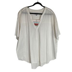 Diane Gilman Womens Short-Sleeve V-Neck White Cotton T-Shirt Tee Semi Sheer 4X